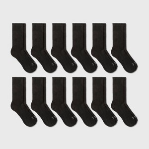 Men's Crew Cushion Athletic Socks 12pk - All In Motion™ Black 6-12 - 1 of 3