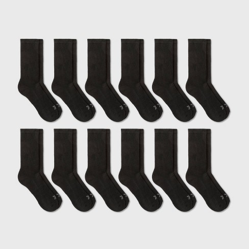 Men\'s Crew Cushion Athletic Socks 12pk - All In Motion™ Black 6-12 : Target