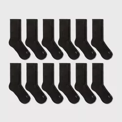 Men's Crew Cushion Athletic Socks 12pk - All in Motion™ Black 6-12