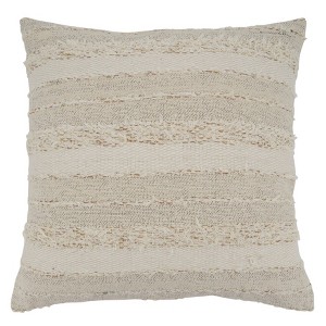 Saro Lifestyle Fringe Stripe Design Throw Pillow With Down Filling, Ivory - 1 of 3