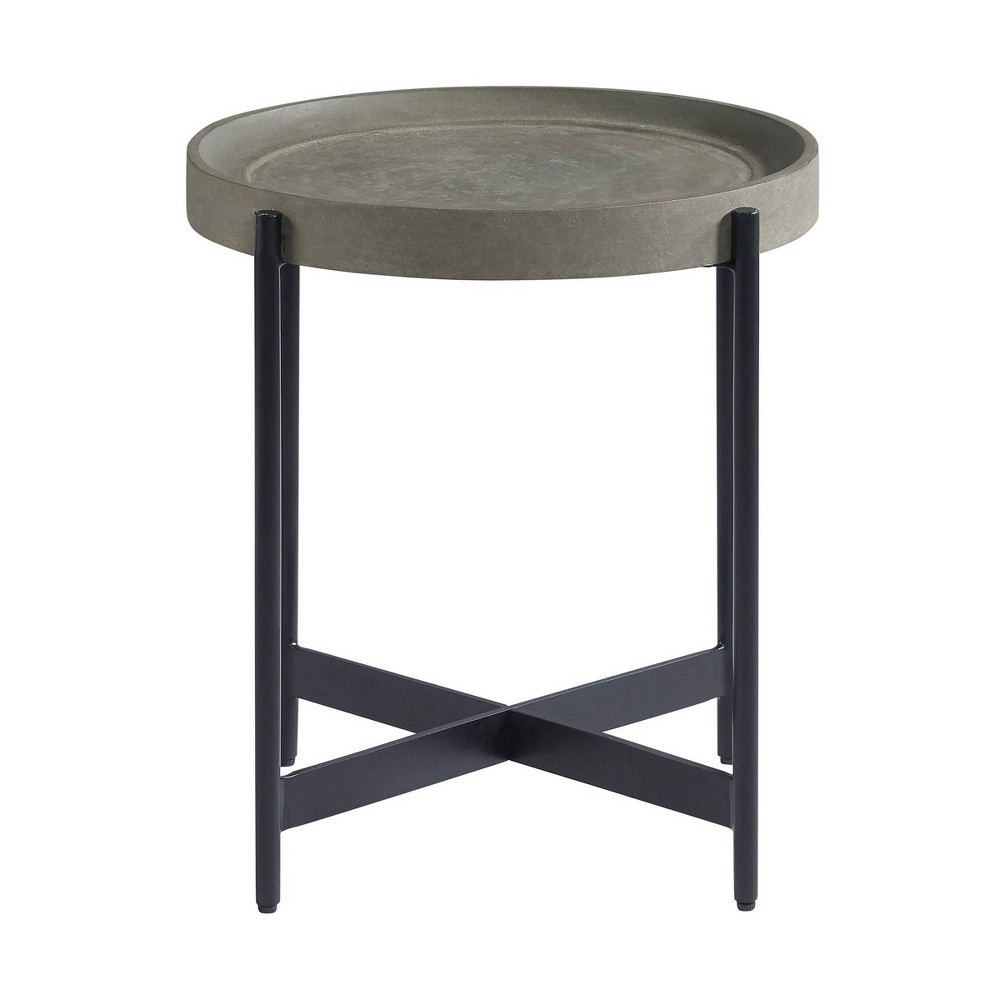 Photos - Coffee Table 20" Brookline Round Wood with Concrete Coating End Table Concrete Gray - A