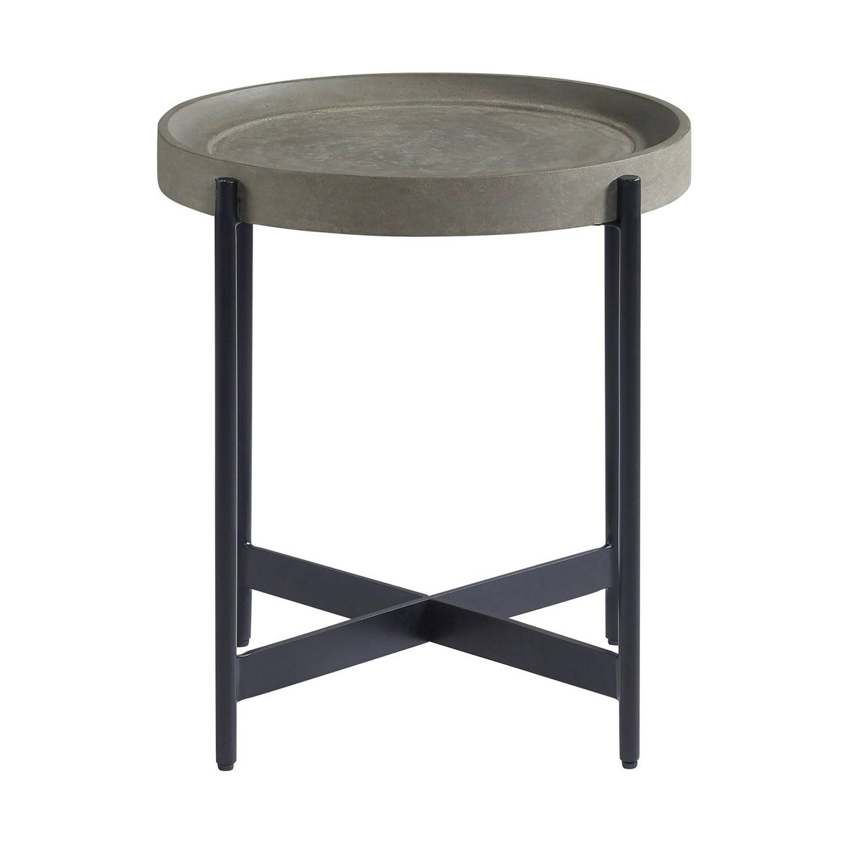 20" Brookline Round Wood with Concrete Coating End Table Concrete Gray - Alaterre Furniture: Chic Tray Top, Sturdy X-Frame