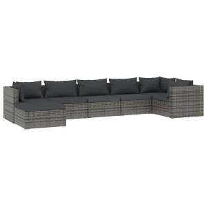 vidaXL 7 Piece Patio Lounge Set - Outdoor Gray Furniture with Cushions, Poly Rattan Material with Lightweight, Durable Powder-Coated Steel Frame - 1 of 4