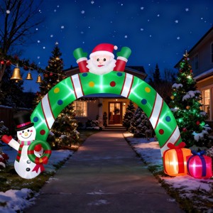 HOMDOX 10.3 × 4.3 × 9.5 FT Christmas Inflatables Giant Blow Up Santa Claus Welcome Arch with Snowman & Gift Box Built-in Cross LED Lighting Effect - 1 of 4