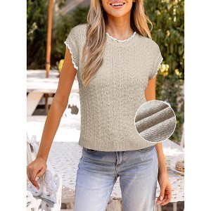 Womens Cap Sleeve Sweater Vest Crewneck Short Sleeve Sweaters 2025 Spring Summer Trendy Casual Knit Tops - 1 of 2