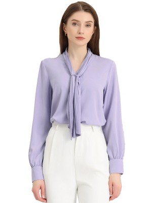 INSPIRE CHIC Women's Long Sleeve Pleated Tie Neck Office Blouses