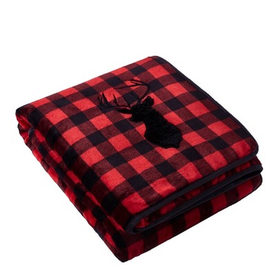 48" x 72" 15lbs Reversible Velvet Sherpa Weighted Bed Blanket Buffalo Plaid Deer - Rejuve