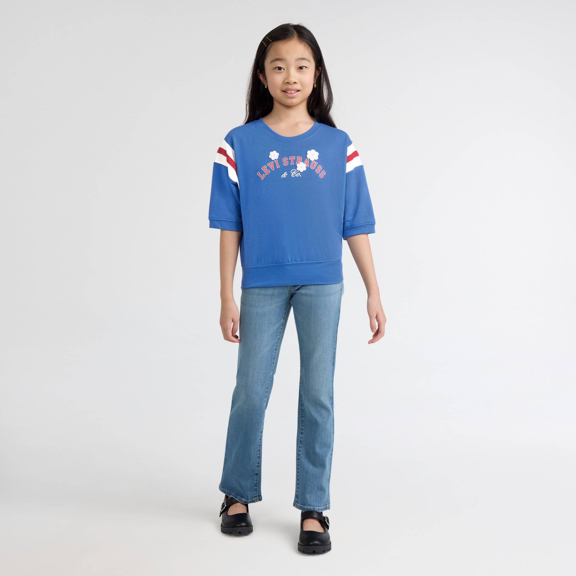 Levi's® Girls' Short Sleeve French Terry Varsity Top - Blue M