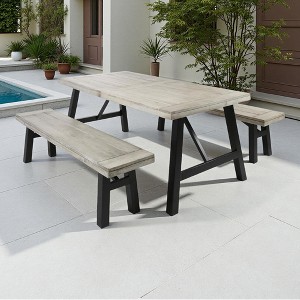 3-Piece Outdoor Patio Picnic Dining Set with 2 Benches, Acacia Wood and Metal Frame - 1 of 4