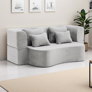 Queen Size Plush Fabric High-Density Foam Floor Sofa with 4 Pillows - 1 of 4