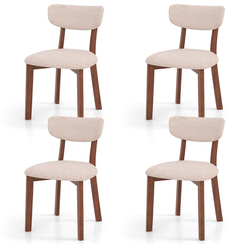 Costway Upholstered Dining Chairs Set of 4 with Solid Rubber Wood Frame, Curved Backrest Beige/Grey, 1 of 9