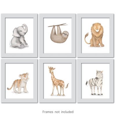 Watercolor Jungle Animals Unframed Nursery Wall Art Set