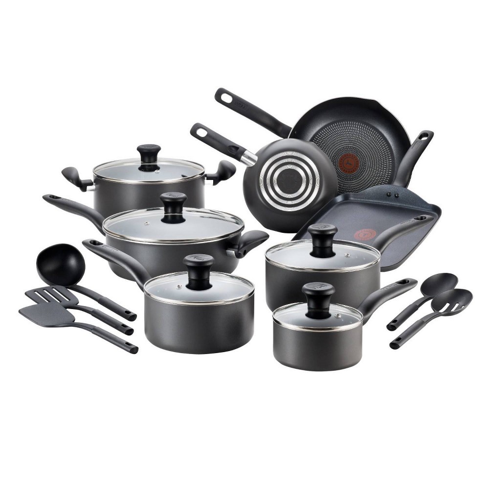 Photos - Bakeware Tefal T-fal 18pc Initiatives Nonstick Cookware Set Black: Tempered Glass Lids, Ergonomic Handles, Dishwasher & Oven Safe 