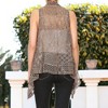 Anna-Kaci Women's Sleeveless Open Front Brown Crochet Vest with Handkerchief Hem Lightweight Knit Layering Cardigan - 3 of 4