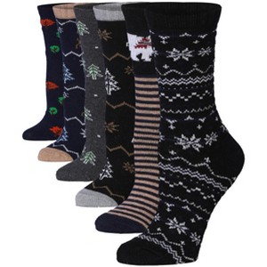 Tipi Toe 6-Pairs Women's Extra Warm Wool-Blend Midnight Tones & Winter Patterns Collection Crew Boot Socks - 1 of 1