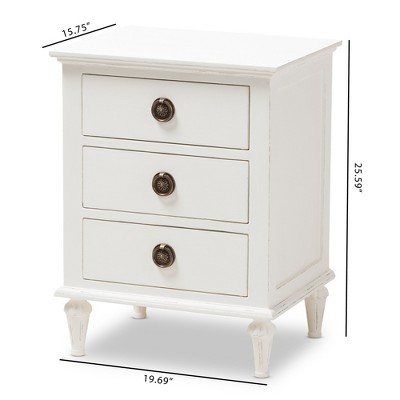 White Cedar 3-Drawer Nightstand with Tapered Legs
