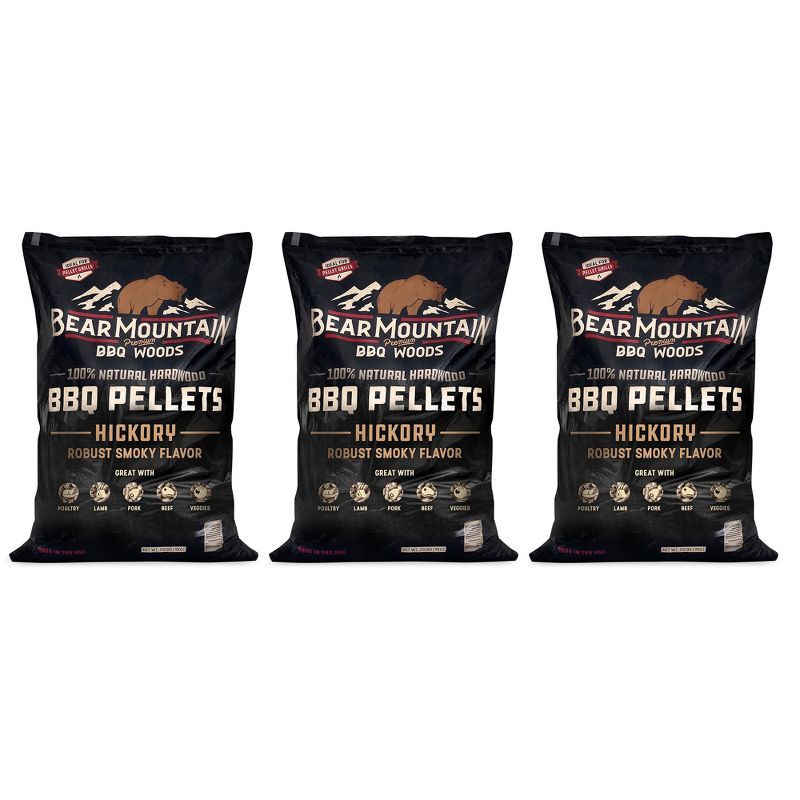 Bear Mountain FB14 Premium All Natural Low Moisture Hardwood Smoky Hickory BBQ Smoker Pellets for Outdoor Grilling, 40 Pound Bag (3 Pack), 1 of 7