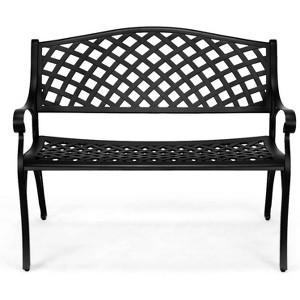 VINGLI 40.5" Outdoor Metal Bench, 2-Person Anti- Rust Cast Aluminum Frame Patio Bench, Black Cast Iron Garden Bench for Porch Yard Park - 1 of 4