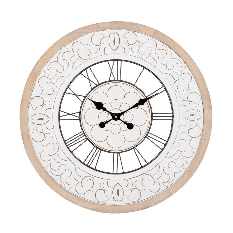32&#34;x32&#34; Wooden Floral Carved Wall Clock White - Olivia &#38; May, 1 of 19
