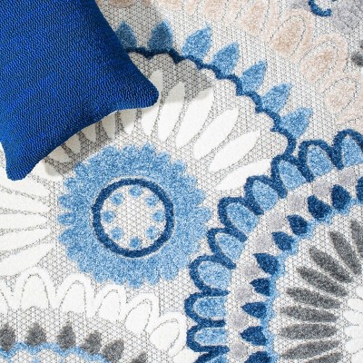 Cabana Square Grey Floral Easy-Care Indoor/Outdoor Area Rug