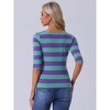 INSPIRE CHIC Women's Stripes Casual Basic Elbow Sleeves Boat Neck Slim Fit T-Shirts - 4 of 4