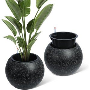 10.2" H x 13.5" Dia (10" Opening) Round Self-Watering Indoor Plant Pots with Drainage & Water Level Monitor, White Dot Design - 1 of 4