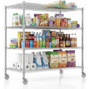 Homdox 4-Tier Heavy Duty Wire Storage Rack with Wheels 48"W x 24"D x 72"H, 2600LBS Adjustable Metal Shelves for Kitchen Garage Pantry - 1 of 4