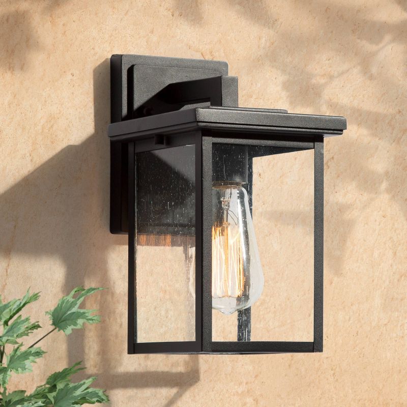 10.5&#34; Metal/Seeded Glass Square Outdoor Wall Light Matte Black - LNC, 3 of 10