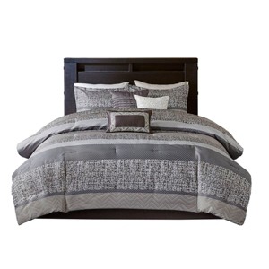 Gulches 7 Piece Cal King Jacquard Comforter Set Grey and Taupe - 1 of 4