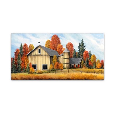 Autumn Cottage Landscape Framed Canvas Art 10"x19"
