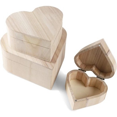 Bright Creations Set of 3 Unfinished Wood Box, Heart Jewelry Box for Painting, Wooden Boxes for Crafts with Magnetic Hinged Lid