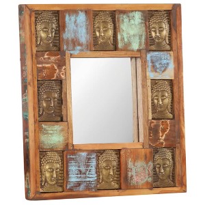 vidaXL Mirror with Buddha Cladding 19.7"x19.7" Solid Reclaimed Wood - 1 of 4