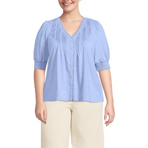 Lands' End Women's Button Pintuck Puff Sleeve Top - 1 of 3