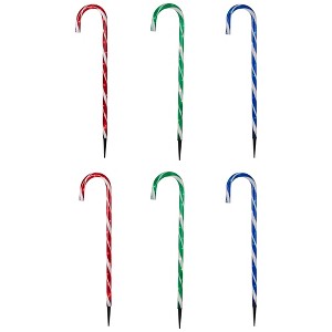 Northlight Lighted Outdoor Candy Cane Christmas Pathway Markers - 28" - Green/blue/red - Set of 6 - 1 of 4