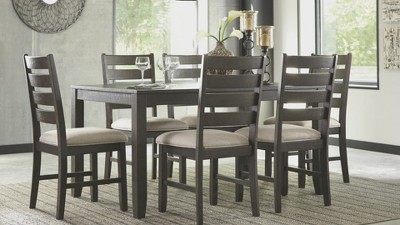 Warm Brown Birch Veneer Formal Dining Set with 6 Chairs