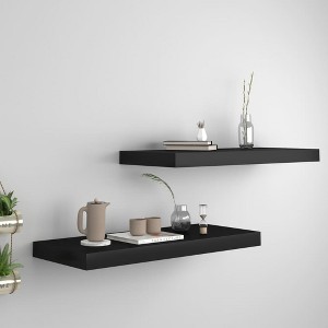 vidaXL Floating Wall Shelves 2 pcs Black 23.6Inchx9.3Inchx1.5Inch MDF - 1 of 4