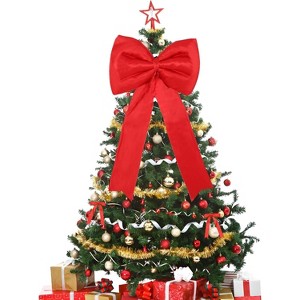 TackView Satin Christmas Tree Topper Bow with 24 Short Ribbon Bows – 25-Piece Wired Decorative Set - 1 of 4