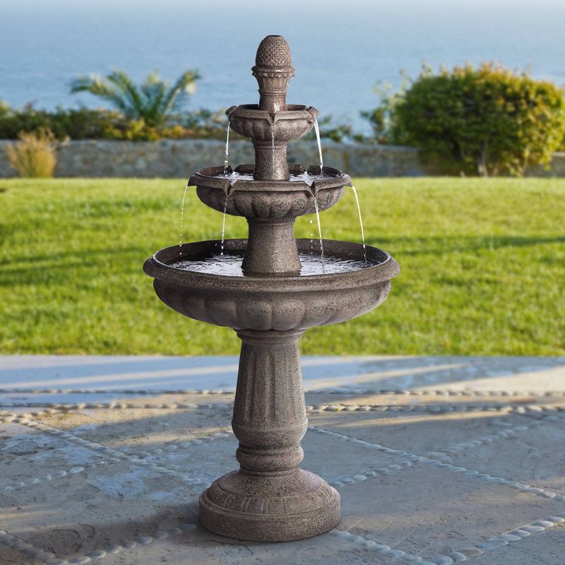John Timberland Italian Style 3 Tier Outdoor Floor Water Fountain with Light LED 43" High Gray Faux Stone Garden Patio Backyard, 2 of 10
