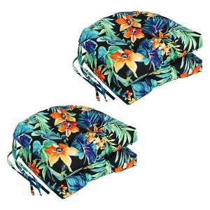 Blazing Needles, 16-inch Spun Polyester Patterned Outdoor U-shaped Tufted Chair Cushions (Set of 4) - 1 of 2