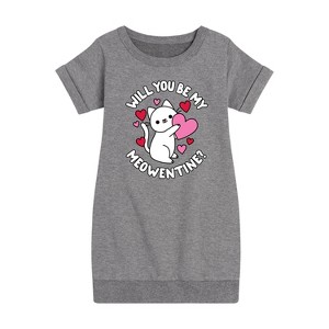 - Instant Message - Valentine's Day Be My Meowentine Graphic Short Sleeve Fleece Dress - 1 of 4