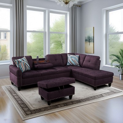 3-Piece L-Shaped Combination Sofa Set in Grey Linen for Living Room