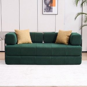 78.5" Corduroy Folding Convertible Sofa Bed with 2 Pillows and No Assembly Needed - 1 of 4