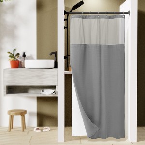 Textured Waffle Weave Shower Curtain with Snap In Liner and 12 Hooks - 1 of 4