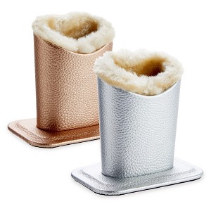 Juvale 2 Pack Eyeglass Holder Stand, Plush Lined Bedside Glasses Holder for Nightstand, Silver and Pink, 4.5 x 5 In - 1 of 4