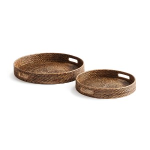 Plum & Post Burma Rattan Round Ottoman Decorative Trays Small Set of 2 - 1 of 3