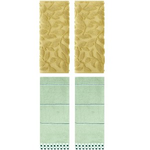 REGALWOVEN 4 Pcs Striped Checked Print Absorbent Soft Decorative Bathroom Hand Towel 14 x 30 Inch - 1 of 4