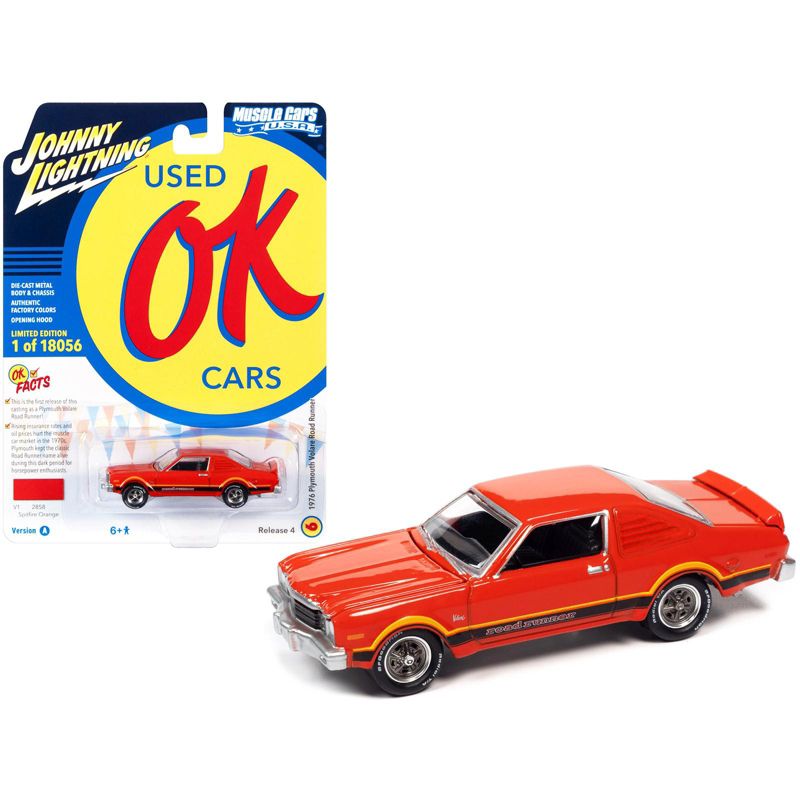1976 Plymouth Volare Road Runner Spitfire Orange with Stripes Ltd Ed to 18056 pcs 1/64 Diecast Model Car by Johnny Lightning, 1 of 4