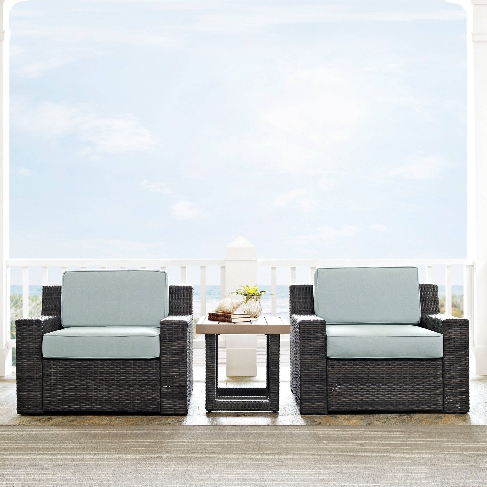 Photos - Garden Furniture Crosley Beaufort 3pc Outdoor Wicker Seating Set with Side Table - Mist  