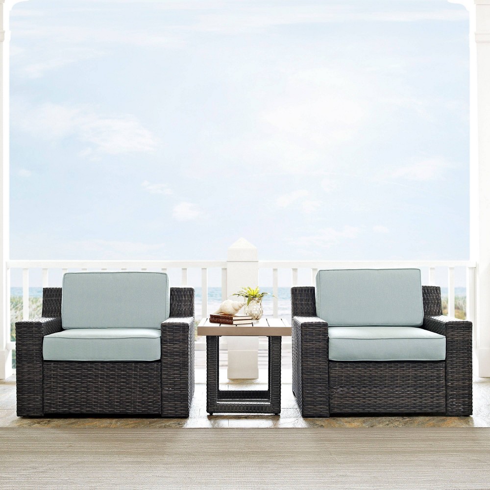 Photos - Garden Furniture Crosley Beaufort 3pc Outdoor Wicker Seating Set with Side Table - Mist - : Weather-Resistant, UV-Protected Patio Ensemble 