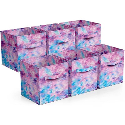 MaseiKar 6 Pack Fabric Storage Cubes, 11" Foldable Tie Dye Bins for Cubbies, Toy Box, Closet Organizer, Clothes Storage, Collapsible Cube Baskets